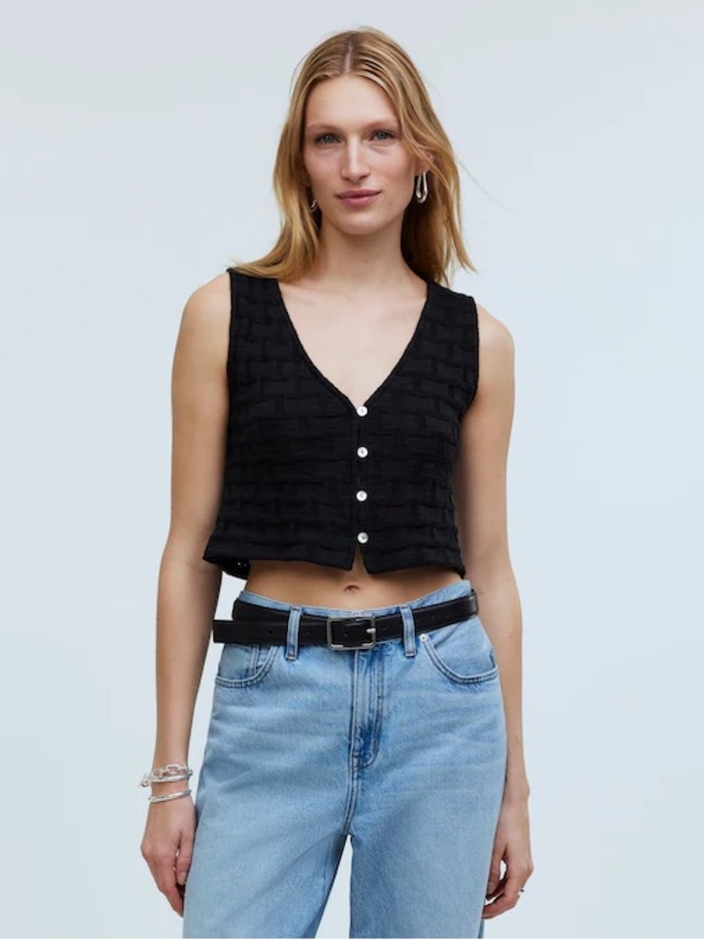 NWT Madewell Basketweave Stitch Cropped Vest Top Size XS Black $55 NN249